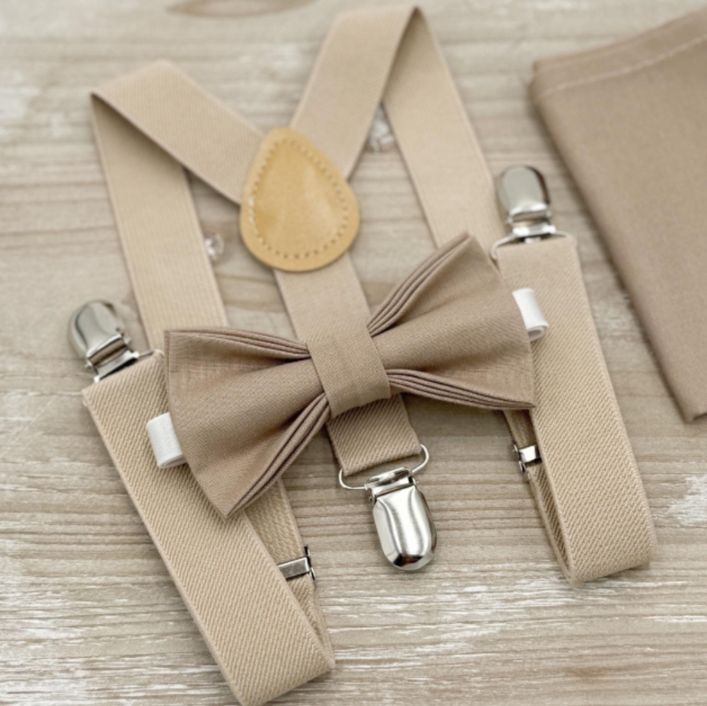 Tan Bow Tie and Suspenders Set